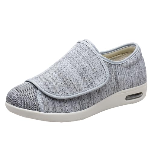 Herren X-Large Verstellbare Extra Weite Schuhe,Damen verstellbare, weit geschnittene Memory-Schaum-Blumenklett-Hausschuhe für ältere Frauen,Light Grey,45 von Quiteyan