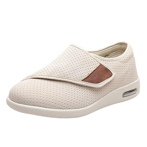 Quiteyan Atmungsaktiv Freizeitschuhe Straßenlaufschuhe,Hausschuhe Schuhe für Männer Arthritis Ödem Verstellbare Verschluss Memory Foam Hausschuhe,Beige,41 von Quiteyan