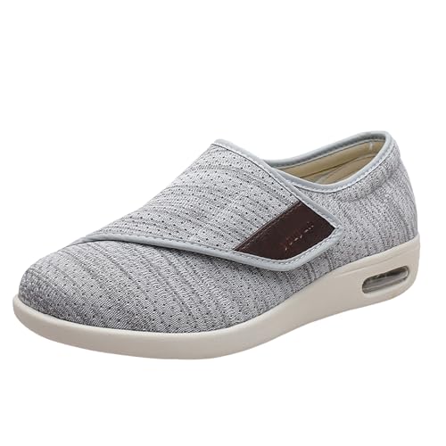 Quiteyan Diabetiker-Schuhe Für Herren Atmungsaktive,Hausschuhe Schuhe für Männer Arthritis Ödem Verstellbare Verschluss Memory Foam Hausschuhe,Light Grey,51 von Quiteyan