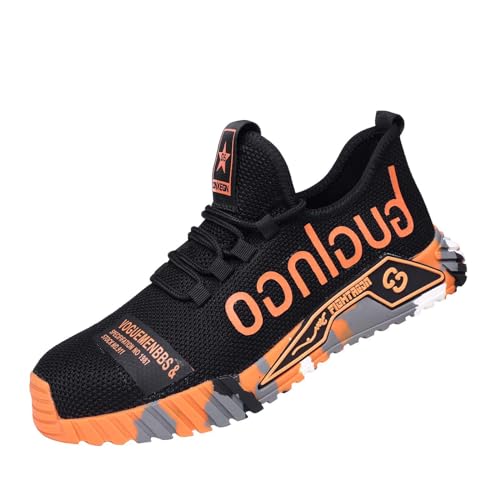 Quiteyan Herren Damen Atmungsaktive Stahlkappenschuhe,Sicherheitsschuhe Herren Leicht Atmungsaktiv Schutzschuhe Stahlkappe Schuhe,orange▁47 von Quiteyan