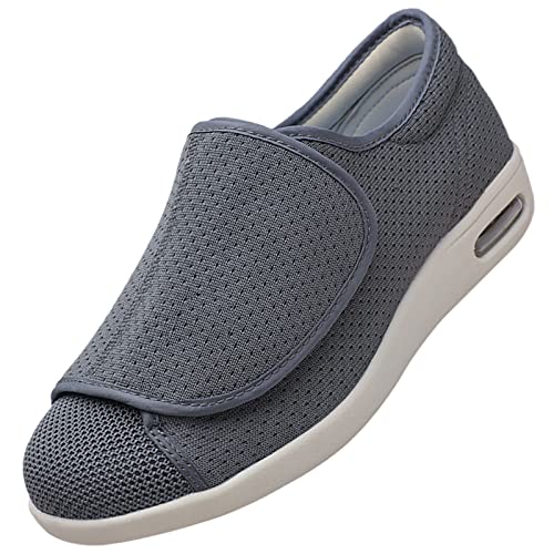 Quiteyan Herren Diabetiker Hausschuhe,Verstellbare fette Schuhe, Mesh-Diabetikerschuhe-Therapieschuhe Rehaschuhe,Grey,46 von Quiteyan