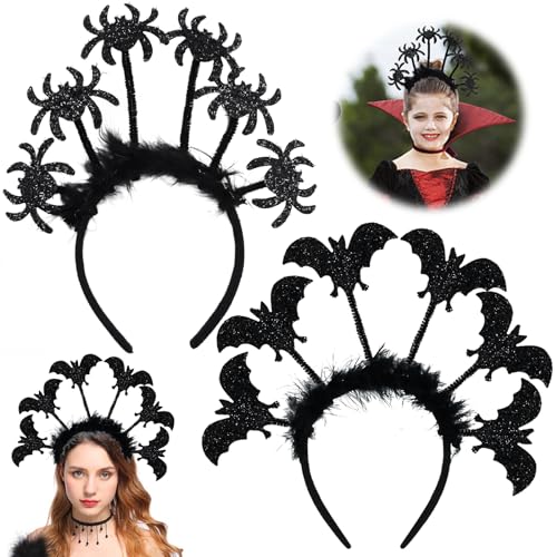 Fledermaus Haarreif, Halloween Haarschmuck, Spinnen Stirnband, Halloween Fledermaus Haarreif Spinnen Stirnband, Vampir Stirnband, Halloween Karneval Fasching Kostüm Accessoire mit Tattoo Aufkleber (C) von Qunkun