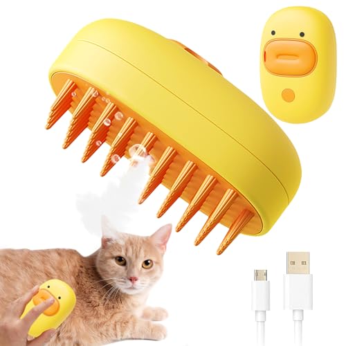 Steamy Cat Brush, Cat Steamy Brush 3-in-1-Katzendampfbürste, Katzenbürste mit Dampf, Dampfbürste katze, Spray Dampf Katzenhaarbürste, Katze Pflege Bürste Haustier Haar Entfernung Kamm für Katze Hund von Qunkun