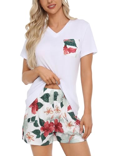 Quoboquo Schlafanzug Damen Kurz Pyjama Set Hausanzug Baumwolle Zweiteiliger Kurzarm Nachtwäsche Komfortabel Blumendruck Shorty Loungewear Sleepwear für Sommer Quoboquo Schlafanzug Damen Kurz Pyjama Set Hausanzug Baumwolle Zweiteiliger Kurzarm Nachtwäsche Komfortabel Blumendruck Shorty Loungewear Sleepwear für Sommer von Quoboquo