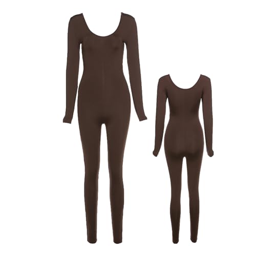 Qurygin Workout-Jumpsuits für Damen,Langarm-Jumpsuits für Damen, Einfarbiger sexy Yoga-Overall mit hoher Taille, Einfarbiger, hochelastischer Trainings-Body mit hoher Taille für Herbst und Winter von Qurygin