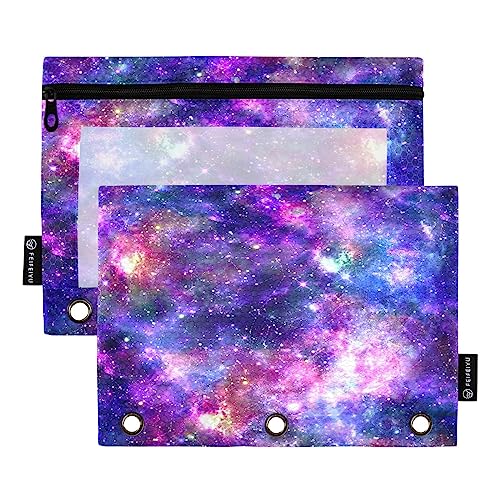 Quteprint Galaxy Space Star Nebula Pencil Pouch for 3 Ring Binder, 2 Pack Zipper Pencil Case with Clear Window, Pencil Bags Binder Pockets Organizer Case for Office Home Makeup Supplies von Quteprint