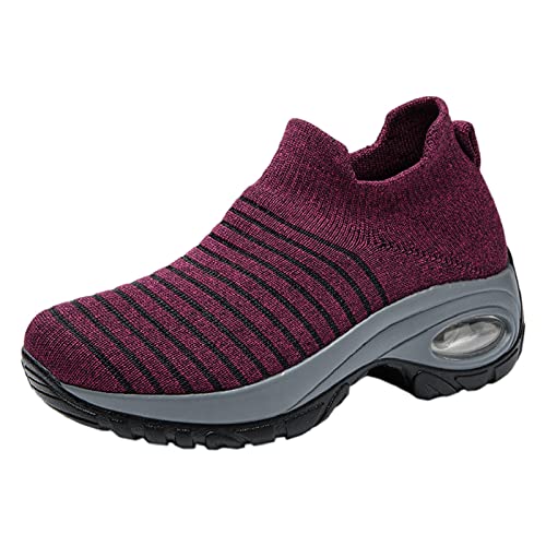 Damen-Wanderschuhe, Slip-On-Sportschuhe, athletische Laufschuhe, modisch, klobig, Plateau, Keilabsatz, Turnschuhe, Netzstoff, atmungsaktiv, leicht, rutschfest, stoßdämpfend, violett, 40 EU von QzSSbii