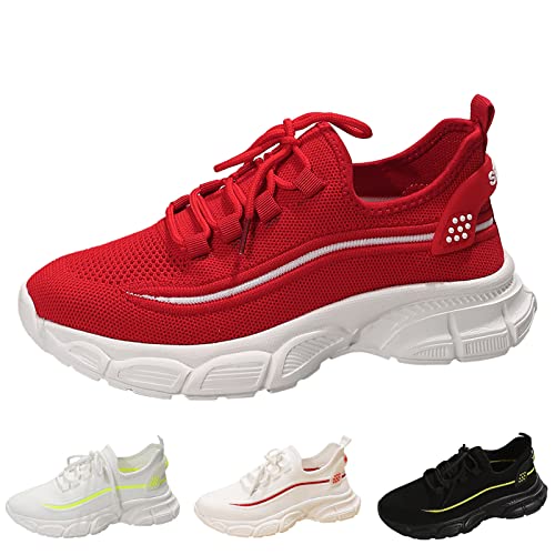 Damenmode Slip-On Trainer Athletic Walk Gym Schuhe Weiche Damen Jogging Turnschuhe Arch Support Laufschuhe Stilvolle Passform Schnürschuhe Sommer Schuhe Mesh Walking Workout Tennis Schuhe, rot, 37.5 von QzSSbii