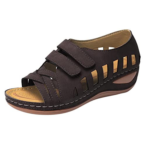 QzSSbii Sommerschuhe Damen Sandalen Wandersandalen Leder Damen Mode Hohl Walkingschuhe Arch Support Orthotic Slides Sandalen Elegante Sandalen Mit Verstellbarem Riemen Einfarbig Casual Leichte von QzSSbii