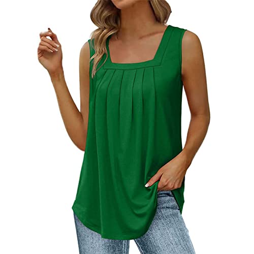 Qzeanxy Tank Top Damen Quadratischer Hals 2024 Trendy Ärmellose Oberteile Tunika Blusentops Elegant Leicht Und Luftig Shirts Trägershirt Sommer Mit Falten Lockere Tops Für Damen von Qzeanxy