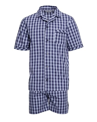 Revise RE-950 Schlafanzug für Herren - Kurz - Kurzer Herrenpyjama - Pyjama – 100% Baumwolle – Blau kariert – Gr. L von R Revise