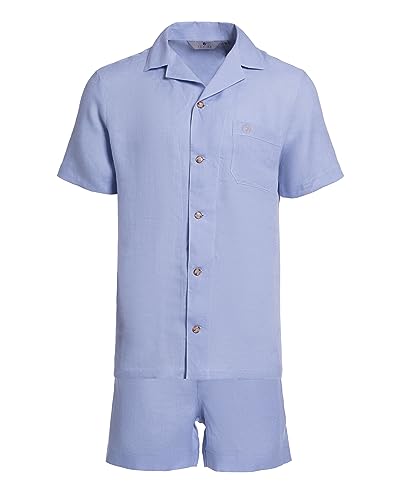 Revise RE-951 Schlafanzug für Herren aus Leinen -Kurz - Kurzer Herrenpyjama - Pyjama – 100% Leinen - Blau – Gr. XXL von R Revise