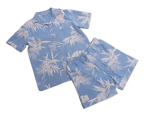 Revise RE-951 Schlafanzug für Herren aus Leinen -Kurz - Kurzer Herrenpyjama - Pyjama – 100% Leinen - Blau mit Muster – Gr. XL von R Revise