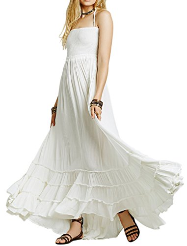 R.Vivimos Damen Sommer Boho Neckholder Langes Maxikleid Ärmelloses Rüschensaumkleid (Large,Nicht-gerade Weiss-2) von R.Vivimos