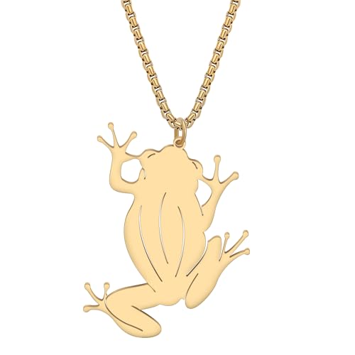 RAIDIN 18K Gold Silber plattiert Edelstahl süßes Tier Frosch Anhänger Halskette Minimalistische Schmuck Geschenke für Damen Mädchen Kinder (Gold-045) von RAIDIN