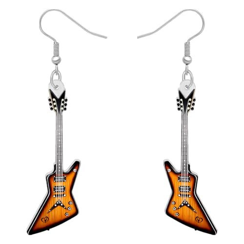 RAIDIN Acryl Kreative Musik Bass E-Gitarre Ohrringe für Damen Mädchen Geschenk Süße Baumeln Ohrringe Schmuck für Party Charms Dekorationen (Braun) von RAIDIN