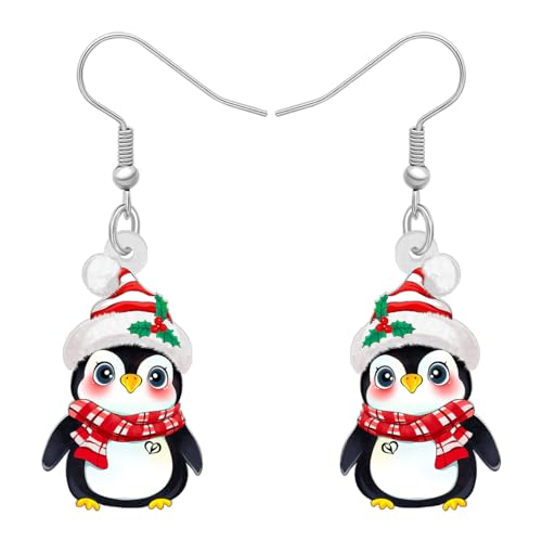 RAIDIN Acryl Weihnachten Ohrringe Geschenke für Damen Mädchen Kinder süße Ozean Tier Pinguin mit roten Hut Schal baumeln Ohrringe Schmuck für Urlaub Party Dekorationen (Weiß) von RAIDIN