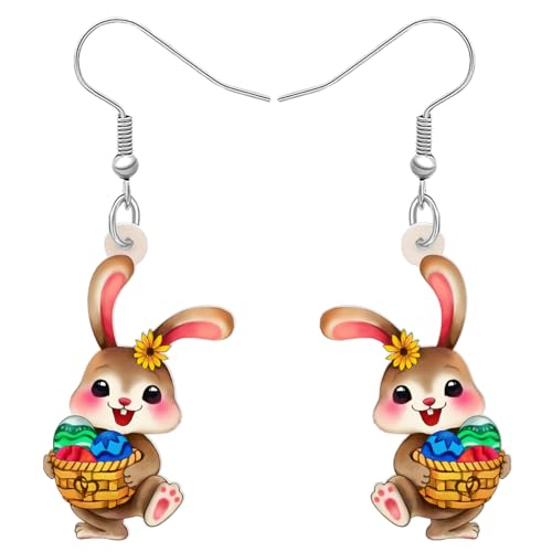 RAIDIN Acryl kreative Ostern Hase baumeln Haken Ohrringe Geschenke für Damen Mädchen Kinder süße Anime Korb Kaninchen Eier Schmuck für Geburtstag Party Festival Dekorationen (Braun) von RAIDIN