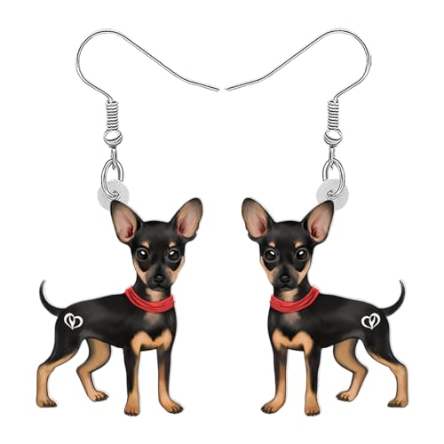 RAIDIN Acryl süße Chihuahua Hund Ohrringe Schmuck für Damen Mädchen süßen Welpen Haustiere baumeln Haken Ohrringe Geschenke für Hundeliebhaber Charms (Schwarz) von RAIDIN