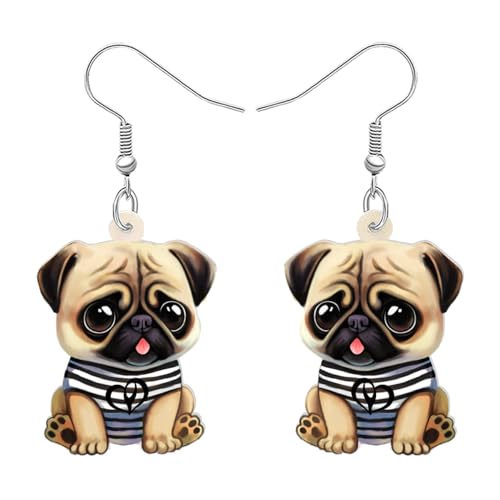 RAIDIN Acryl süße Mops Hund Ohrringe für Damen Mädchen Sweet Welpen Haustiere baumeln Haken Ohrringe Schmuck Geschenke für Hundeliebhaber (Schwarz) von RAIDIN