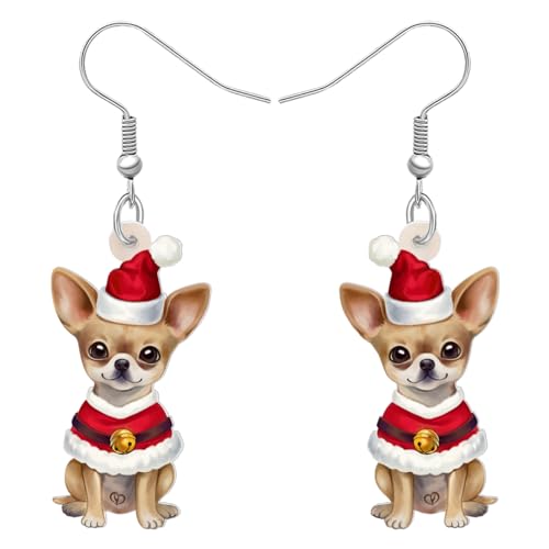 RAIDIN Acryl süße Weihnachten Chihuahua Hund baumeln Ohrringe für Damen Mädchen Kinder Anime Welpen Haustiere Schmuck Geschenke für Hundeliebhaber Urlaub Party Dekorationen (Braun) von RAIDIN