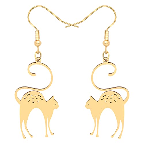 RAIDIN Edelstahl 18K Gold Plattiert Tier Baumeln Katze Ohrringe für Damen Mädchen süße Kätzchen Hypoallergene Haken Ohrringe Schmuck für Geschenke (SE007-Gold Katze) von RAIDIN