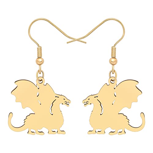 RAIDIN Edelstahl 18K Gold Plattiert Tier Baumeln Ohrringe für Damen Mädchen süße Dinosaurier Drache Hypoallergene Haken Ohrringe Schmuck für Geschenke (SE008-Gold Drache) von RAIDIN