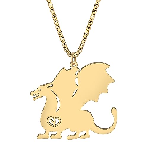 RAIDIN Edelstahl 18K Gold Silber plattiert Drache Halskette für Damen Mädchen süße antike Dinosaurier Anhänger Schmuck für Geschenke (Gold-013) von RAIDIN