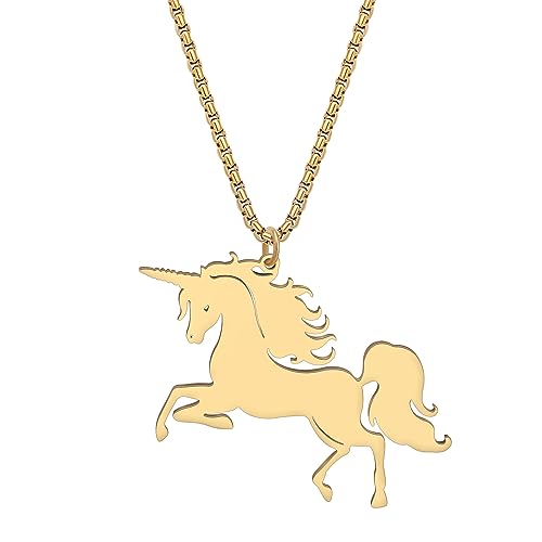 RAIDIN Edelstahl 18K Gold Silber plattiert süße Einhorn Halskette für Damen Mädchen Kinder Tier Pferd Anhänger Schmuck für Geschenke Charms (Gold-192) von RAIDIN