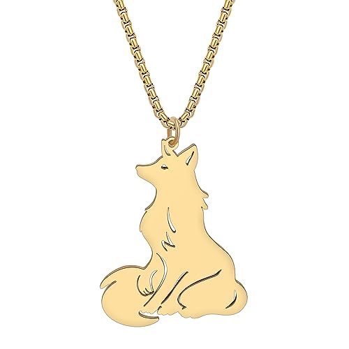 RAIDIN Edelstahl 18K Gold Silber plattiert süße Fuchs Halskette für Damen Mädchen Kinder Tier Anhänger Schmuck Geschenke für Weihnachten Fuchsliebhaber (Gold-051) von RAIDIN