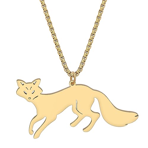 RAIDIN Edelstahl 18K Gold Silber plattiert süße Fuchs Halskette für Damen Mädchen Kinder Tier Anhänger Schmuck Geschenke für Weihnachten Fuchsliebhaber (Gold-052) von RAIDIN