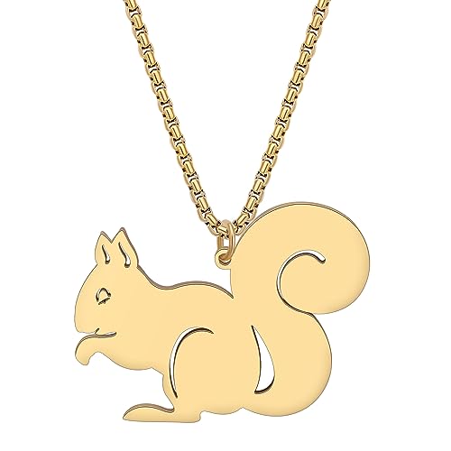 RAIDIN Edelstahl 18K Gold Silber plattiert süße Weihnachten Eichhörnchen Halskette Anhänger für Damen Mädchen Kinder Tierschmuck Geschenke für Urlaub Party Dekorationen (Gold-050) von RAIDIN