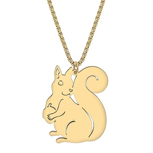 RAIDIN Edelstahl 18K Gold Silber plattiert süße Weihnachten Eichhörnchen Halskette Anhänger für Damen Mädchen Kinder Tierschmuck Geschenke für Urlaub Party Dekorationen (Gold-164) von RAIDIN