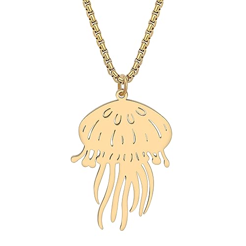 RAIDIN Edelstahl 18K Gold plattiert Meeresleben Quallen Jellyfish Halskette für Damen Mädchen süße Ozean Tier Anhänger Sommer Schmuck für Geschenke (Gold-042) von RAIDIN