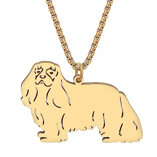 RAIDIN Edelstahl 18K Gold plattiert süßen Hund Hündchen Halskette für Damen Mädchen Tier Welpe Anhänger Schmuck Geschenke für Haustiere Liebhaber (Gold-004 Cavalier King Charles Spaniel) von RAIDIN