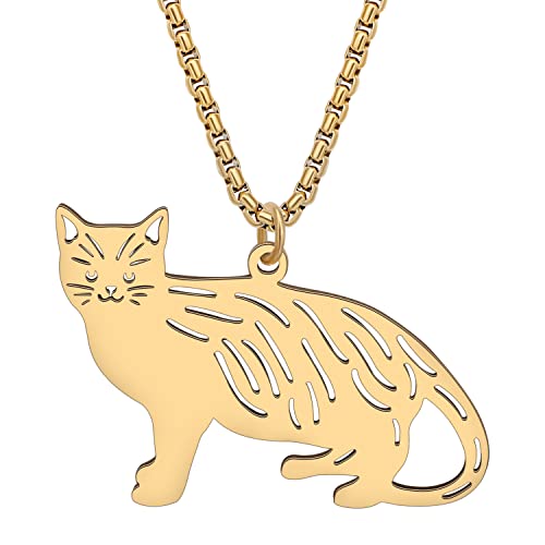 RAIDIN Edelstahl Tier Katze Halskette Anhänger für Damen Mädchen 18K Gold Silber plattiert Süße Kätzchen Halsketten Minimalistische Schmuck Geschenke für Katzenliebhaber Charms (Gold-162) von RAIDIN