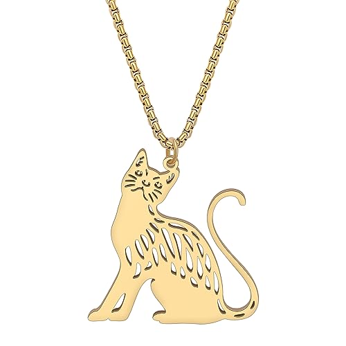 RAIDIN Edelstahl Tier Katze Halskette Anhänger für Damen Mädchen Gold plattiert Süße Kätzchen Halsketten Minimalistische Schmuck Geschenke für Katzenliebhaber Charms (Gold-171) von RAIDIN