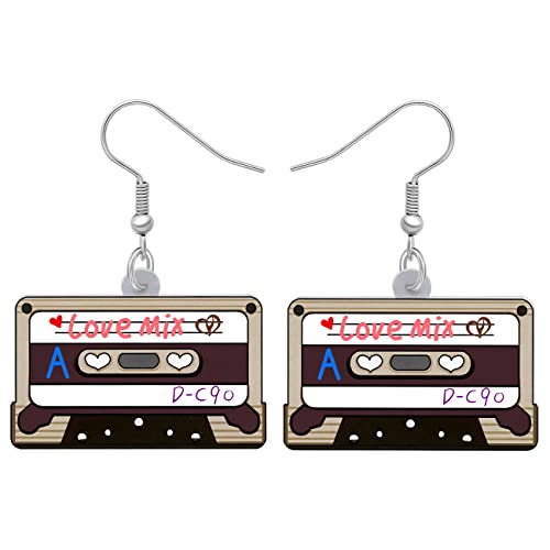 RAIDIN Niedlich Acryl Valentinstag Haken Ohrringe für Damen Mädchen Weird Funny Jukebox TV Kassette Band mit Herz Dangle Ohrringe Schmuck für Geschenke Party Charms (Braun) von RAIDIN