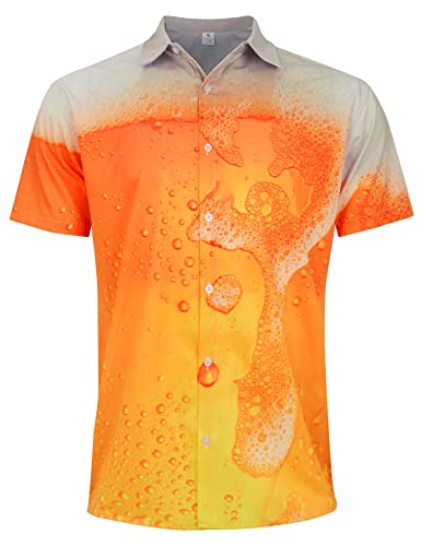 Herren Bier Hawaiihemd 3D Gelb Schaum gedruckt Sommer Cool Tropical Button Down Beach Tops Urlaub Aloha T-Shirt Kurzarm Regular Slim Fit L. von RAISEVERN