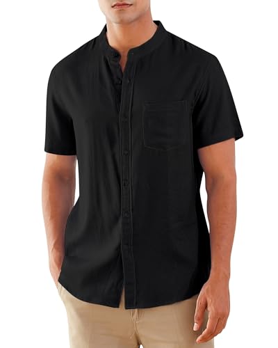 RAISEVERN Leinenhemd Herren Kurzarm Hemd Stehkragenhemd Freizeithemd Lässig Leinenshirt Sommerhemden Hemden Strandhemd Anzughemd Schwarz, L RAISEVERN Leinenhemd Herren Kurzarm Hemd Stehkragenhemd Freizeithemd Lässig Leinenshirt Sommerhemden Hemden Strandhemd Anzughemd Schwarz, L von RAISEVERN