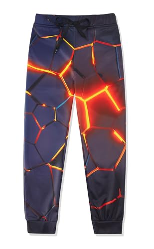 RAISEVERN Roter Jogginghose Jungens Hosen Kinder 3D Druck Lava Hose Lustige Coole Sporthose Mädchen Hip Hop Jugendliche Party Geschenk, 8-9 Jahre, 130 von RAISEVERN