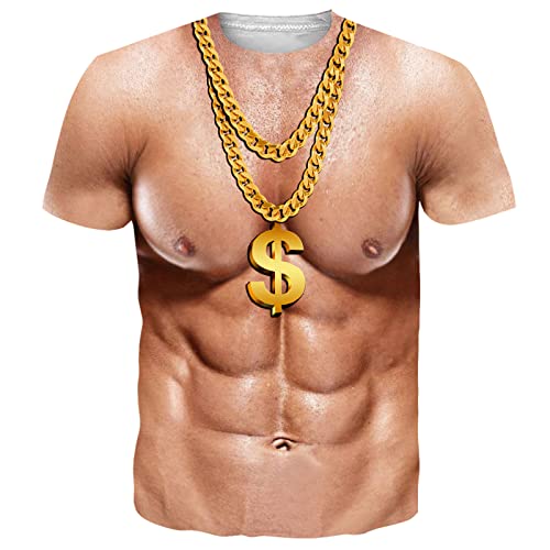 RAISEVERN T-Shirt Herren Muskeln Lustig 3D Druck Tshirt Junge Halskette Coole Männer Jugendliche Party Geschenk Bekleidung, M von RAISEVERN