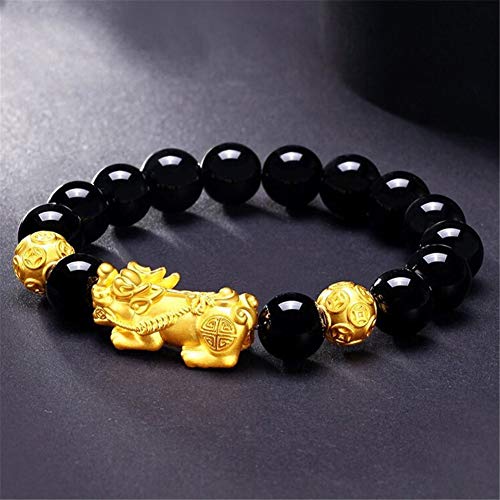 Feng Shui Pixiu/Piyao Wealth Armband Natürlicher schwarzer Obsidian-Kristall Wehrt böse Geister ab for Damen Herren Elastizität Langlebig Attract Lucky Prosperity Amulett Gift,12mm Zinnober ( Color : von RAZZUM