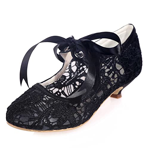 Damen Hochzeits Schuhe mit Geschlossenen Zehen aus Satin mit Spitze und Kittenhöhen - Runde Spitze Slip-On Pump High Heels für Prom & Abendkleid Damen Hochzeits Schuhe mit Geschlossenen Zehen aus Satin mit Spitze und Kittenhöhen - Runde Spitze Slip-On Pump High Heels für Prom & Abendkleid von RBQIZVW