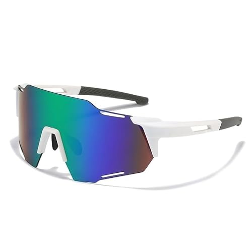 RC-BKKXXEAV Fahrradbrille, Sportsonnenbrille, UV-Schutz Damen, Herren, Laufen, Mountainbiken, Radfahren, Golf(Color:White frame green Mercury Lens) von RC-BKKXXEAV