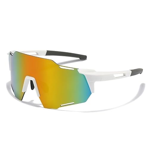 RC-BKKXXEAV Fahrradbrille, Sportsonnenbrille, UV-Schutz Damen, Herren, Laufen, Mountainbiken, Radfahren, Golf(Color:White frame red Mercury Lens) von RC-BKKXXEAV