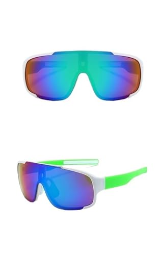 RC-BKKXXEAV Fahrradbrille, Sportsonnenbrille, UV-Schutz Damen, Herren, Laufen, Mountainbiken, Radfahren, Golf(Color:White green Frame Colourful film) von RC-BKKXXEAV