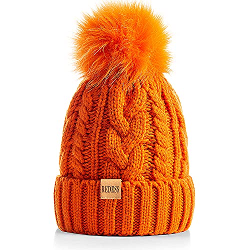 REDESS Damen Winter Bommel Beanie Mütze mit warmem Fleece gefüttert, Dicker Slouchy Snow Knit Skull Ski Cap von REDESS