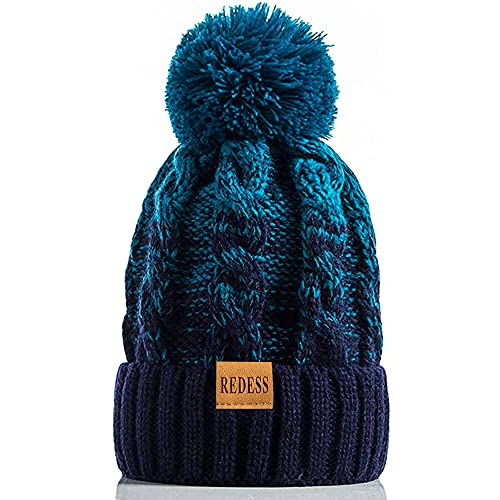 REDESS Damen Winter Bommel Beanie Mütze mit warmem Fleece gefüttert, Dicker Slouchy Snow Knit Skull Ski Cap von REDESS