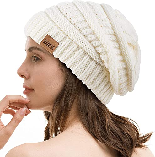 REDESS Slouchy Beanie Mütze für Herren und Damen Winter Warm Chunky Soft Oversized Zopfstrickmütze von REDESS